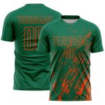 Custom Kelly Green Orange Splash Sublimation Soccer Uniform Jersey