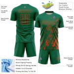 Custom Kelly Green Orange Splash Sublimation Soccer Uniform Jersey