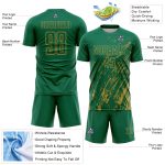 Custom Kelly Green Old Gold Splash Sublimation Soccer Uniform Jersey