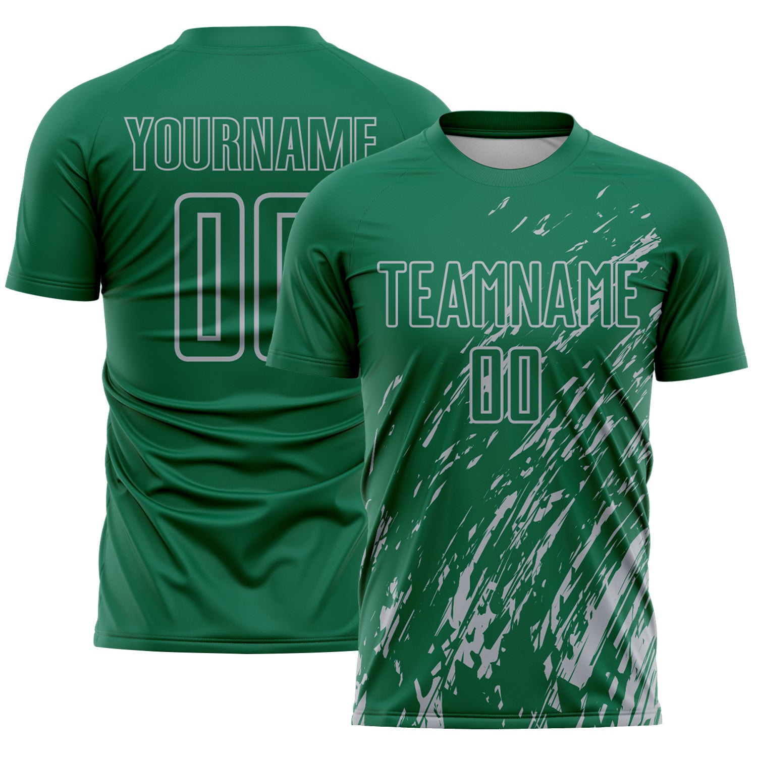 Custom Kelly Green Gray Splash Sublimation Soccer Uniform Jersey