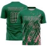 Custom Kelly Green Medium Pink Splash Sublimation Soccer Uniform Jersey