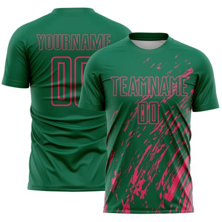 Custom Kelly Green Neon Pink Splash Sublimation Soccer Uniform Jersey