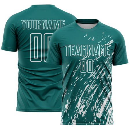 Custom Teal White Splash Sublimation Soccer Uniform Jersey
