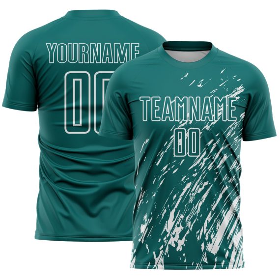 Custom Teal White Splash Sublimation Soccer Uniform Jersey