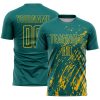 Custom Teal Gold Splash Sublimation Soccer Uniform Jersey