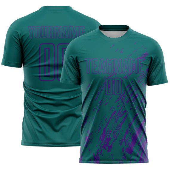 Custom Teal Purple Splash Sublimation Soccer Uniform Jersey