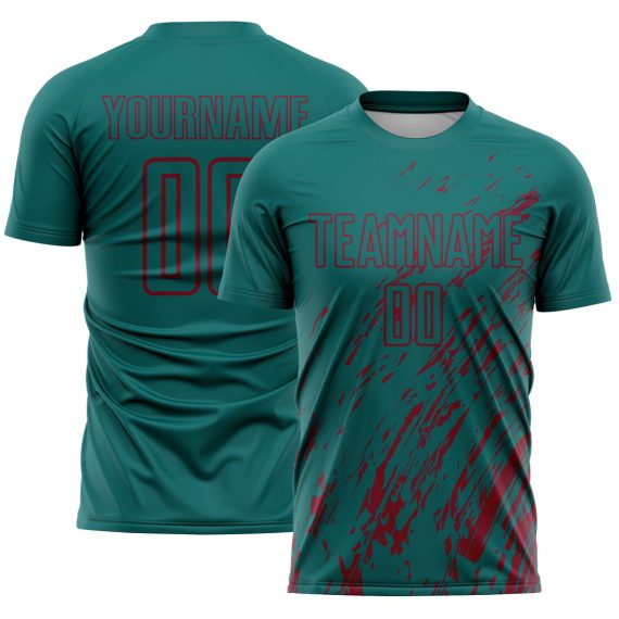Custom Teal Crimson Splash Sublimation Soccer Uniform Jersey