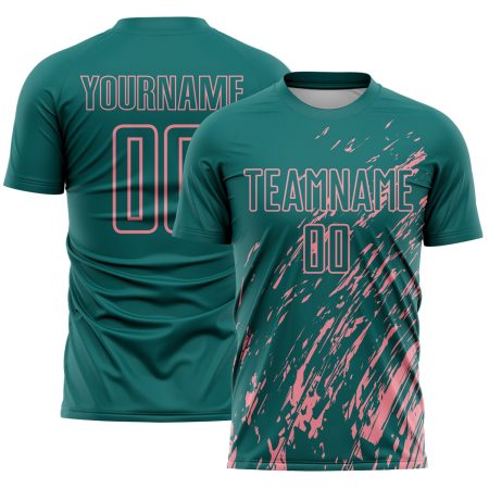 Custom Teal Medium Pink Splash Sublimation Soccer Uniform Jersey