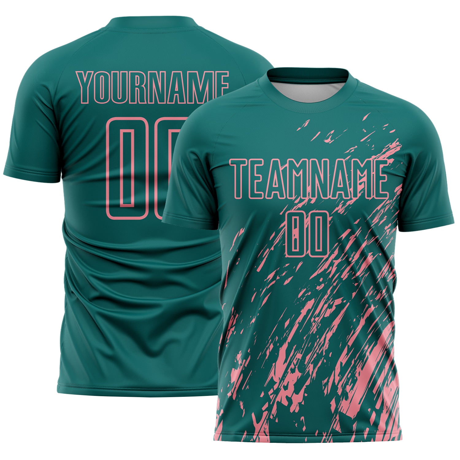 Custom Teal Medium Pink Splash Sublimation Soccer Uniform Jersey