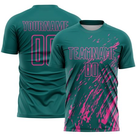 Custom Teal Pink Splash Sublimation Soccer Uniform Jersey