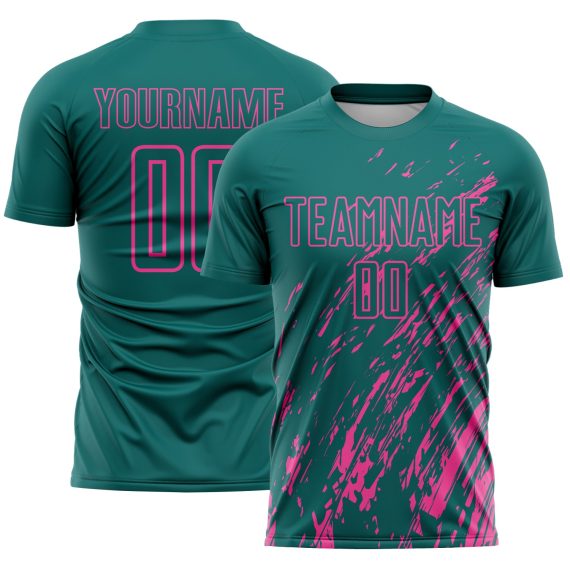 Custom Teal Pink Splash Sublimation Soccer Uniform Jersey