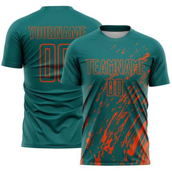 Custom Teal Orange Splash Sublimation Soccer Uniform Jersey