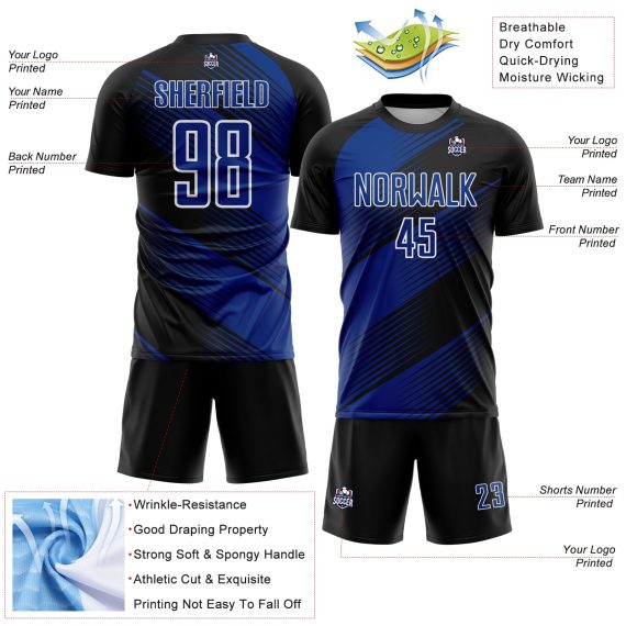 Custom Black Royal-White Line Sublimation Soccer Uniform Jersey