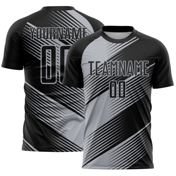 Custom Black Gray Line Sublimation Soccer Uniform Jersey