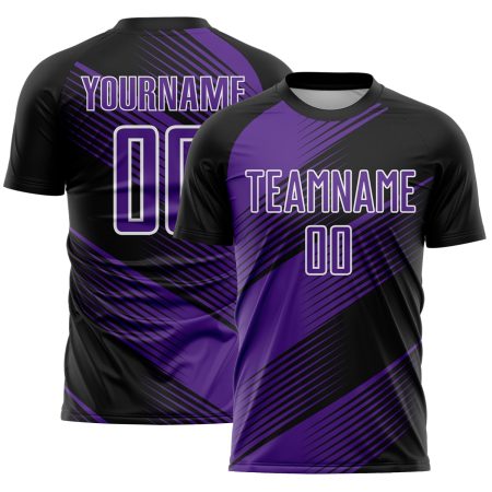 Custom Black Purple-White Line Sublimation Soccer Uniform Jersey