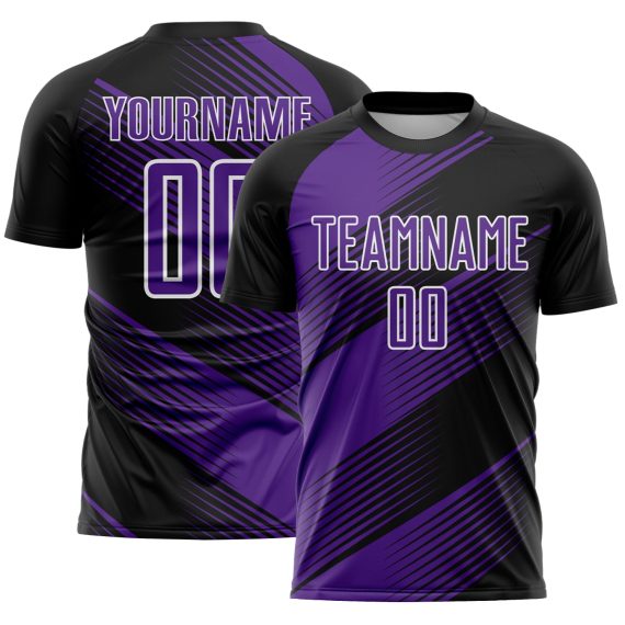 Custom Black Purple-White Line Sublimation Soccer Uniform Jersey