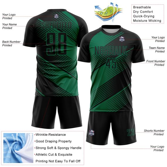Custom Black Kelly Green Line Sublimation Soccer Uniform Jersey