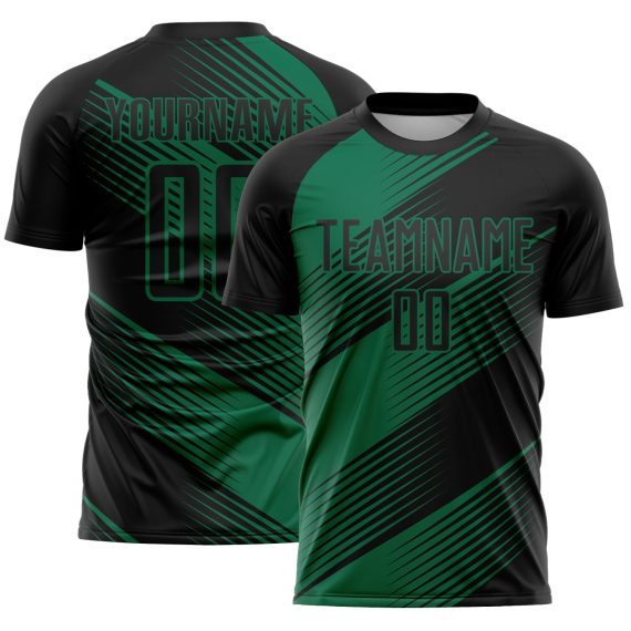 Custom Black Kelly Green Line Sublimation Soccer Uniform Jersey