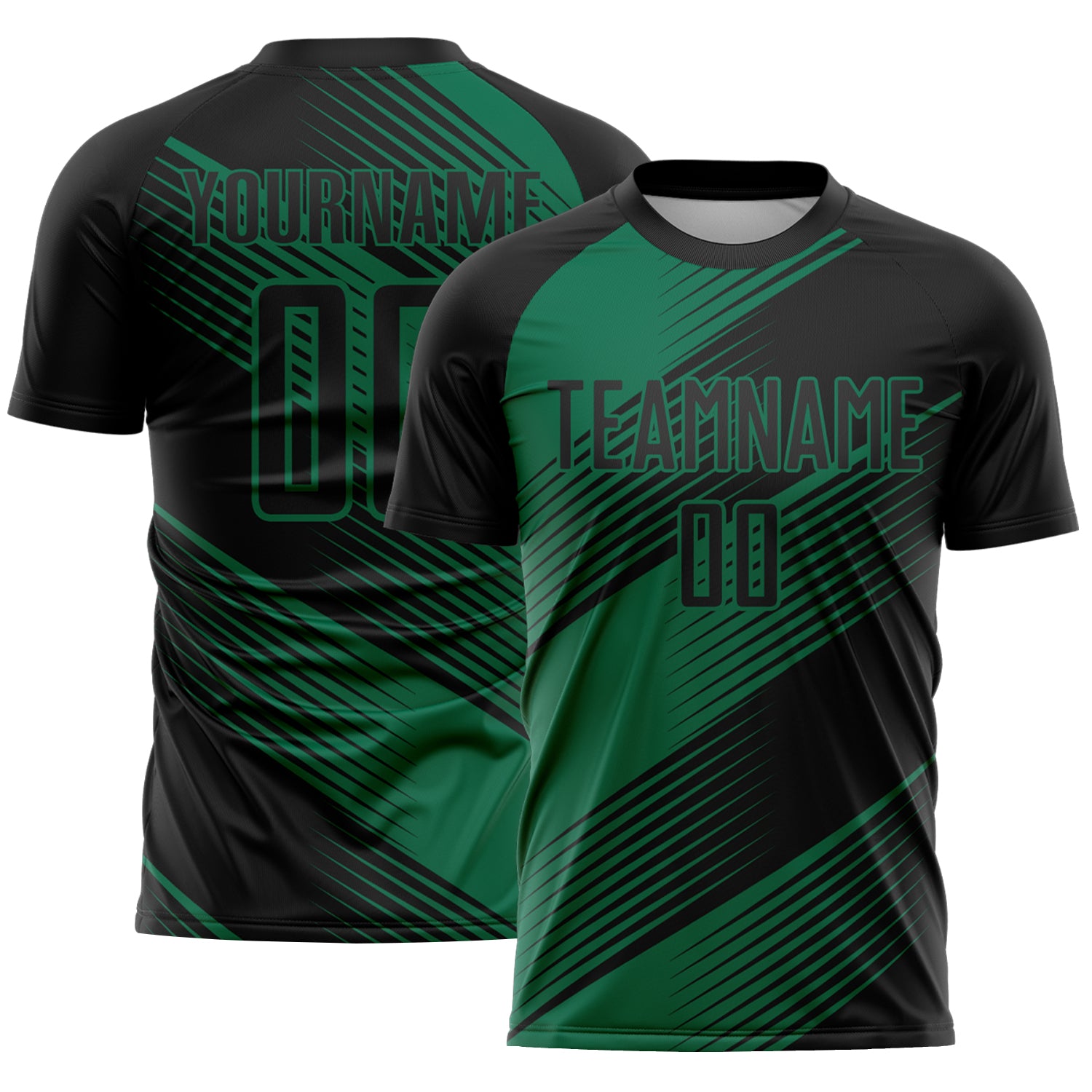 Custom Black Kelly Green Line Sublimation Soccer Uniform Jersey