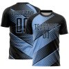 Custom Black Light Blue Line Sublimation Soccer Uniform Jersey