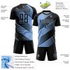 Custom Black Light Blue Line Sublimation Soccer Uniform Jersey