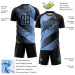 Custom Black Light Blue Line Sublimation Soccer Uniform Jersey